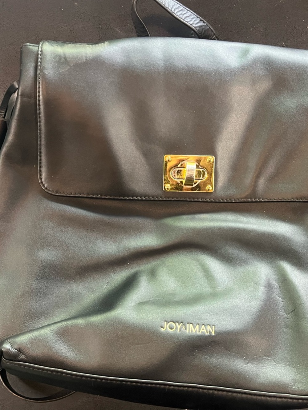 Joy & Iman Black Backpack with Gold Hardware